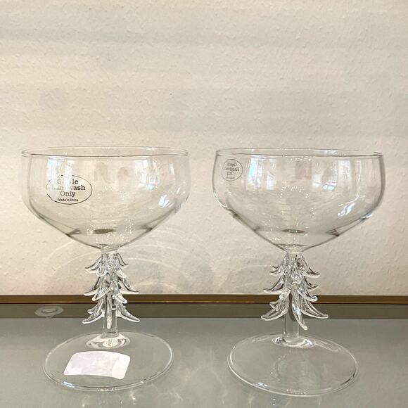 Unbranded Other - Christmas Tree Coupe Wine Glass Set of 2 Holiday Glam Barware New